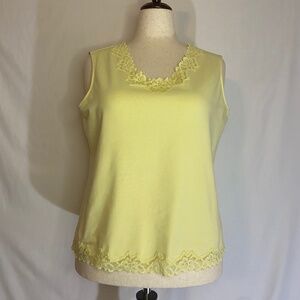 Coldwater Creek Yellow V-Neck Tank with Lace Trim Size 1X
